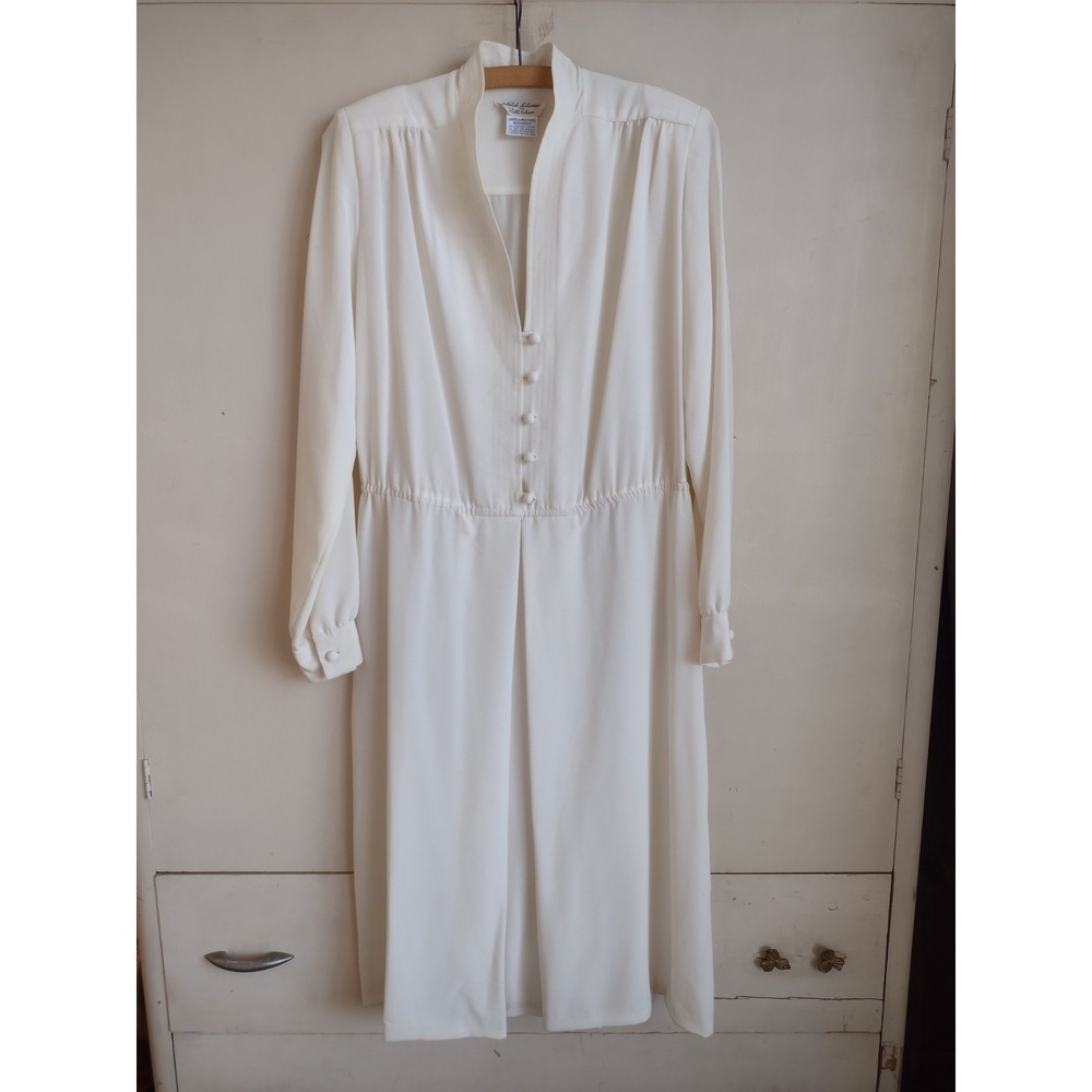 Vtg Lilli Ann Dress 80s Does 40s Cream Pleated Midi Old Money Coquette M Bridal